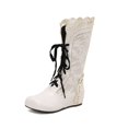 thumbnail image 6 of Xfvqtps Boots for Women Winter Boots Vintage Boho Flat Mid Calf Booties Lace up Round Toe Embroidered Design Fleece Lined Comfortable Shoes White, 6 of 9