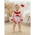 thumbnail image 3 of Miaouyo Infant Baby Girl Christmas Fall Romper 0 3 6 12 18 Months Long Sleeve Stripe Print Santa Claus Embroidery Jumpsuit with Headband, 3 of 9