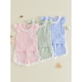 thumbnail image 3 of BemeyourBBs Toddler Baby Girl Summer Clothes Cute Infant Baby Girls Plaid Gingham 2 Piece Outfits Flying Sleeve Lace Collar Shirt Tops and Shorts Set Toddler Girls Summer Outfit, 3 of 9