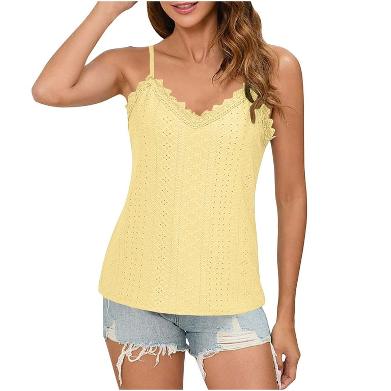 Yxbdin Eyelet Camisole Tops for Women Lace Trim V Neck Summer