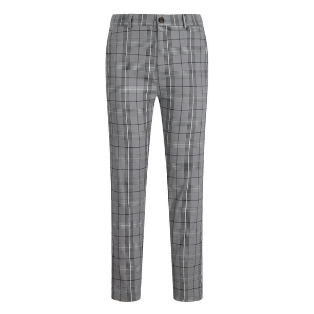 Men's Plaid Pants Slim Pencil Pants - Grey / 31  Mens trousers casual,  Mens plaid pants, Mens pants casual