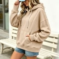thumbnail image 2 of Tqcoqu Women's Drawstring Hooded Sweatshirt, Oversized Drop Shoulder Pullover With Kangaroo Pocket Ribbed Cuffs Soft Brushed Knit Casual Hoodie, 2 of 7