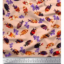 Soimoi Silk Fabric Floral & Textured Fish Ocean Print Fabric by The Yard 42 Inch Wide