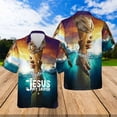thumbnail image 2 of Camisas hawaianas Aloha con diseño de Jesús y león para hombre y mujer, camisas playeras frescas de manga corta con solapa, camisas florales, blusas casuales cruzadas de calle, 2 of 5
