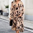thumbnail image 4 of Vestido Vestido elegante estampado Estilo casual Vestido largo plisado de mujer Traje diario de gasa Cgtredaw Marrón T L para Mujer, 4 of 6