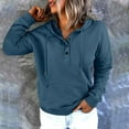 thumbnail image 4 of Blue Womens Tops Long Casual Down for Womens Pocket Hooded Sweatshirts Pullover Sleeve Button V Drawstring Hoodies Neck Women's Hoodies & Sweatshirts Fall Outfits for Women 2025, 4 of 4