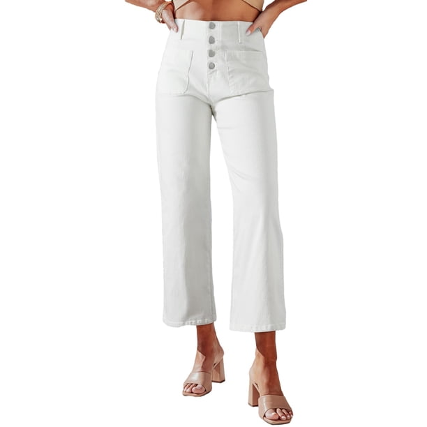 Jeans Sidefeel para mujer, pierna ancha, cintura alta, color blanco, talla 12