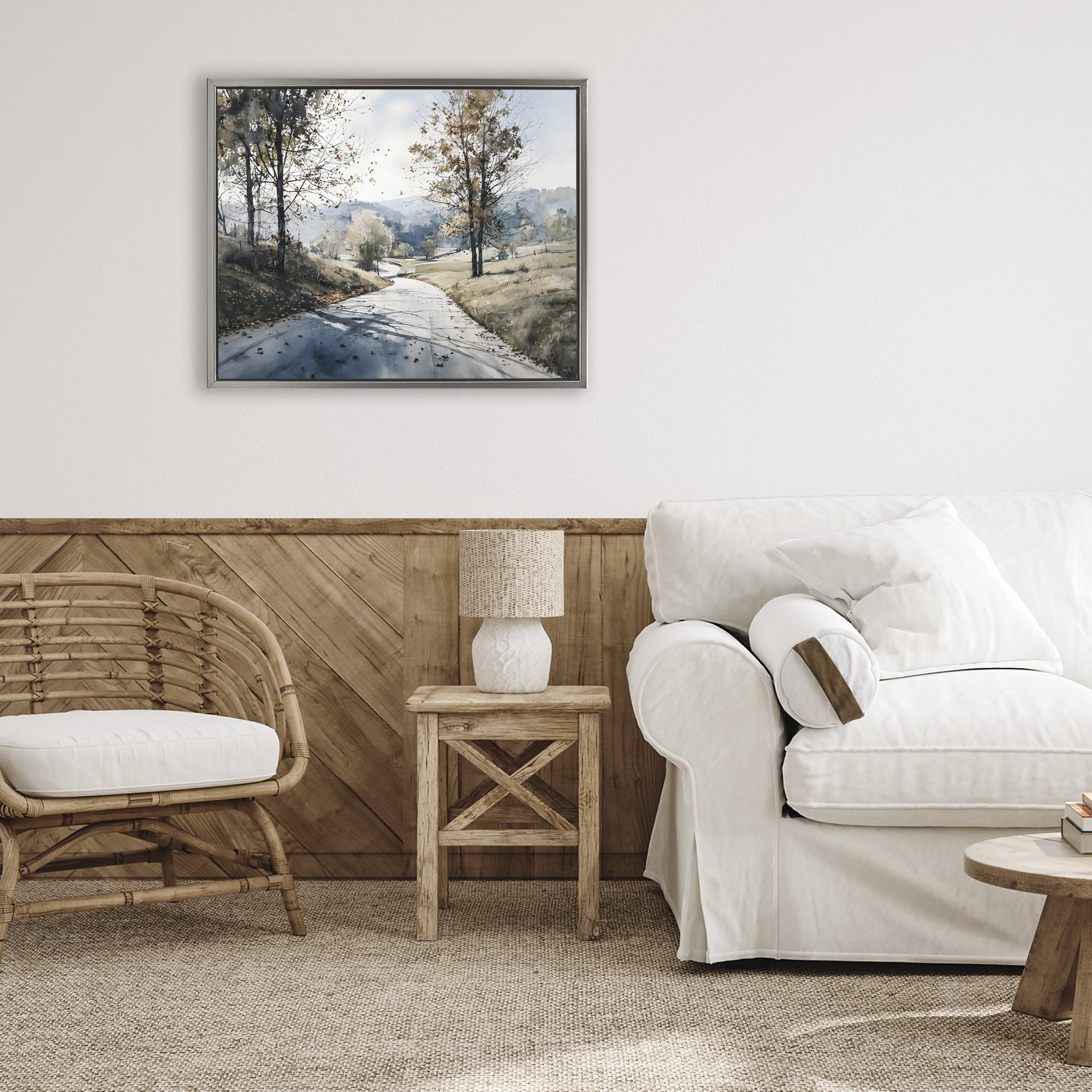 Stupell Industries Country Road in Autumn Gray Framed Floater Canvas Wall Art, design by Franklyn Gregory