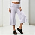 thumbnail image 6 of Dwellite Wide Leg Cropped Pants for Women Low Rise Fold Over Stretch Pants for Summer Beach Holiday Streetwear Light pink 2XL, 6 of 8