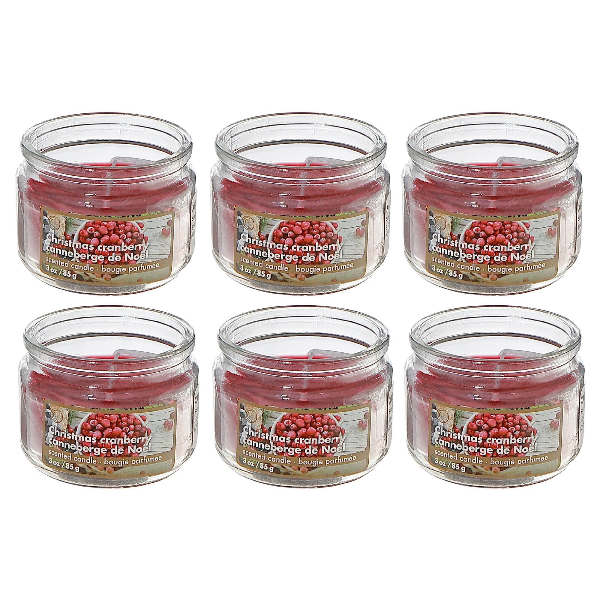 3 Oz Scented Jar Candle (Christmas Cranberry) - Set of 6