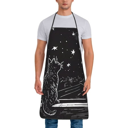 

Gaeub Star Gazing Cat Illustration Print Apron for Men and Women Waterproof Apron for Cooking Dishwashing Lab Butcher Dog Grooming