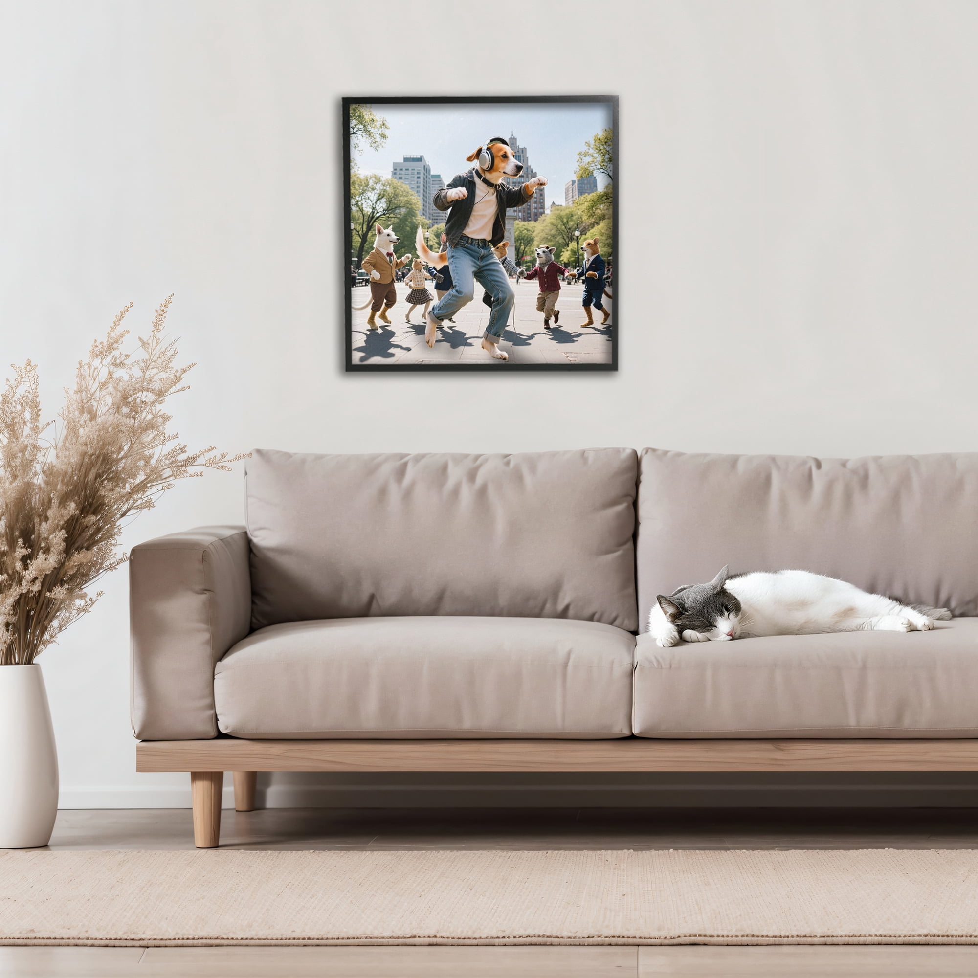 Stupell Industries Stylish Dog Dancing in Park Black Framed Giclee Art, design by CAD Designs
