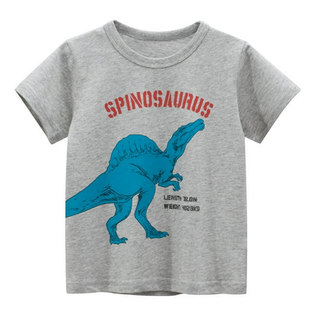 Gibobby Tirantes Para Camisa Camisetas de cuello redondo de manga corta de dinosaurio para niños pequeños y bebés, camisetas, ropa para niños(Gris, 5-6 Años)
