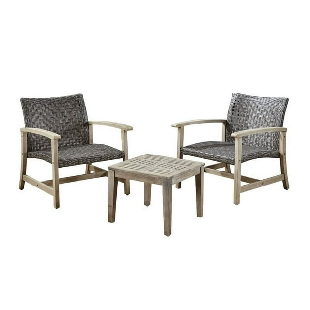 Noble House Hampton 3 Piece Outdoor Wood and Wicker Conversation Set in Black