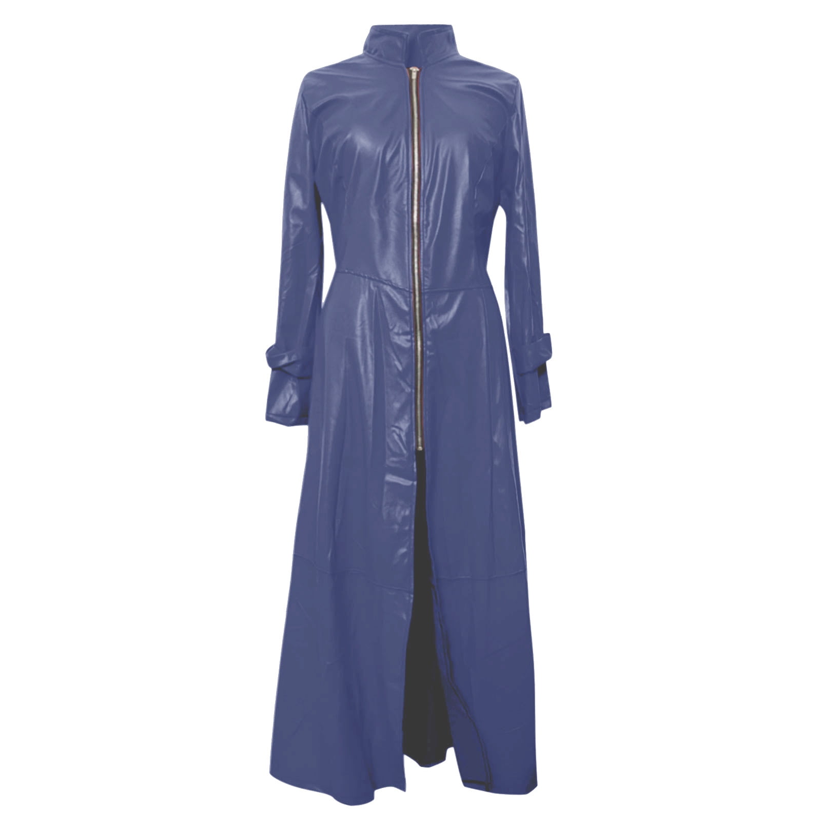 Dezsed Women's Faux Leather Trench Jacket Over Coat Women's Fashion Sexy Fall And Winter Solid Long Leather Coat Imitation Leather Windbreaker Coat Navy XL