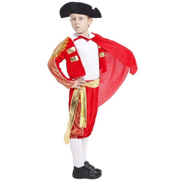 Baby Boy Outfit Spanish Matador Performance Clothes Set with Jacket Pants Cloak Hat Belt Boys' Clothing Sets Red 4-5 Years