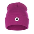 thumbnail image 2 of I&W Classic Winter Cuffed Beanie Knit Hat Love or Broken Heart Logo (Hot Pink Beanie, White Black Love Heart), 2 of 2