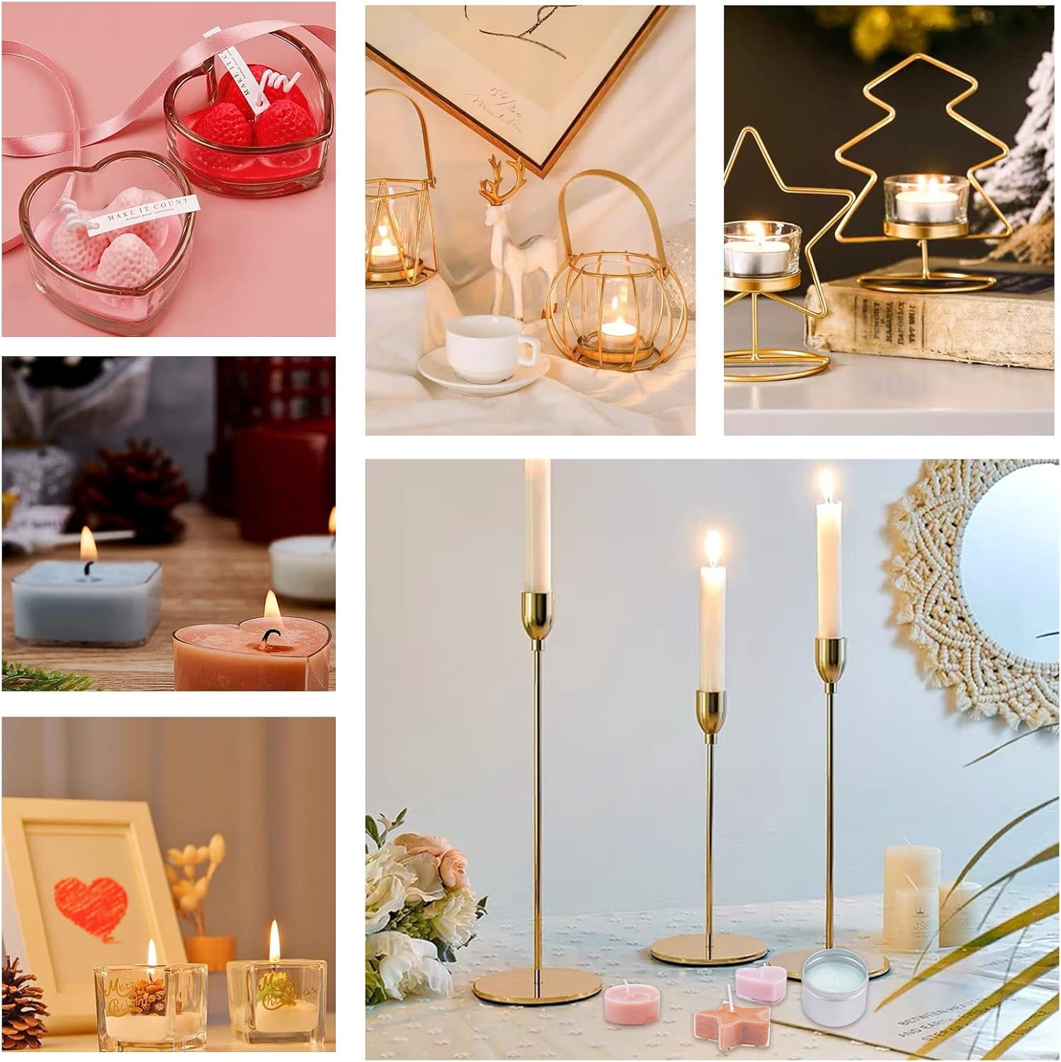 Candle Making Kit Candle Soy Wax Kit Candle Accessory Set Pourong Pot Star Heart Square Round Holder Cup Stickers Tin Scissor Spoons for DIY Wax Candle Making Making DIY