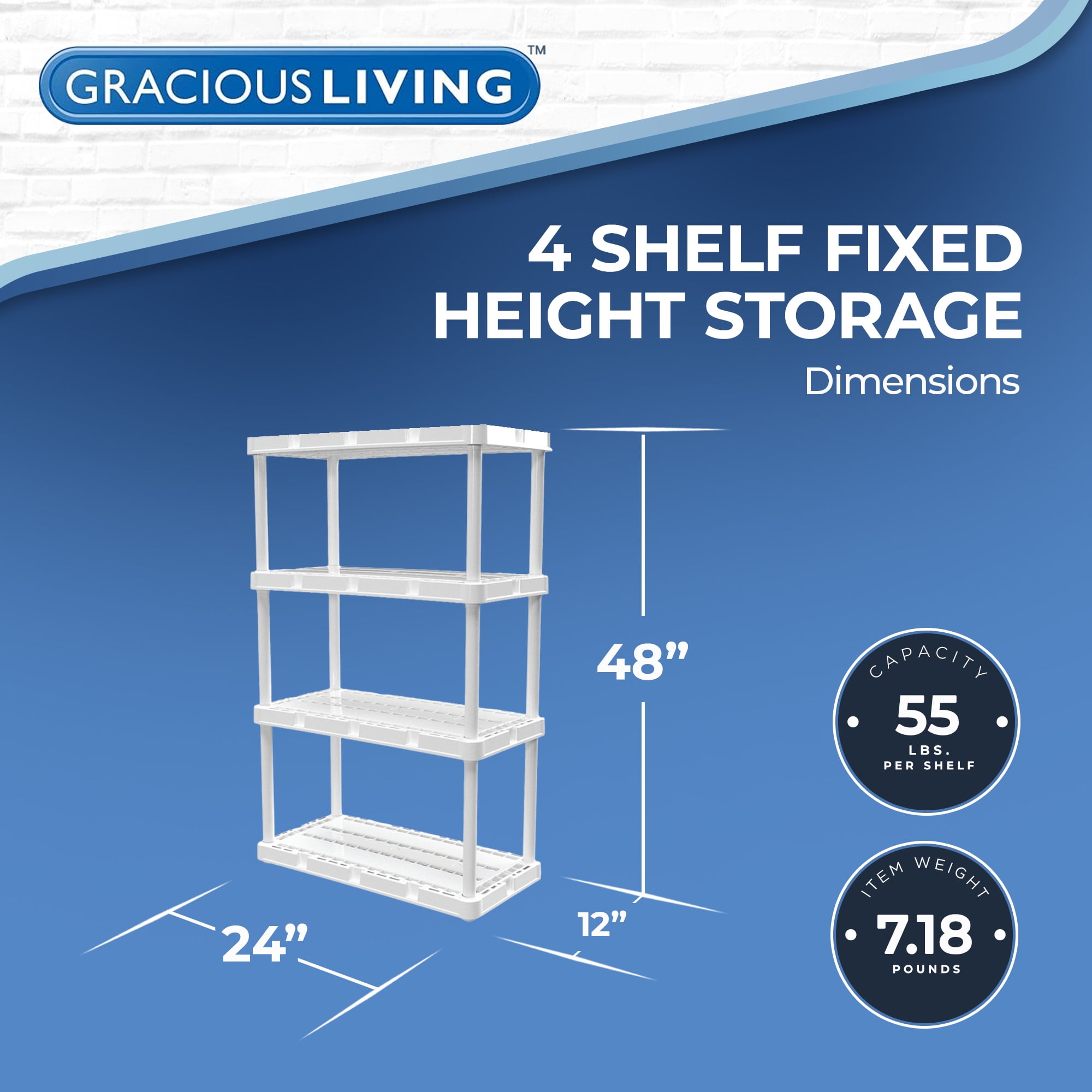 Gracious Living Knect-A-Shelf 4-Shelf Plastic Storage Shelves and Shelving Unit, White