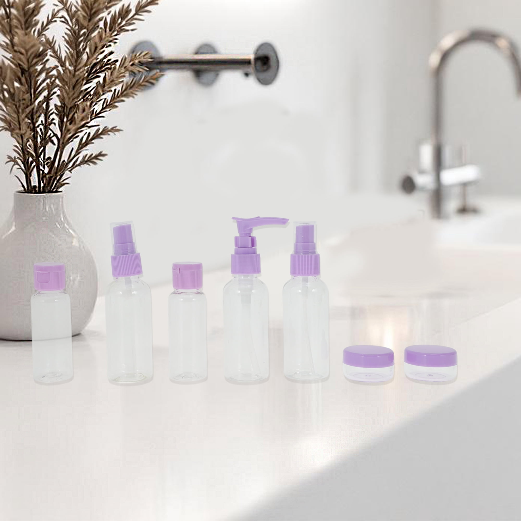 Unique Bargains Portable Travel Bottles Set of 7 Pcs Purple
