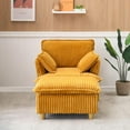 thumbnail image 3 of Single Sofa Armchair, Upholstered Sofa Chaise Lounge Chair with Ottoman, Deep Seat Oversized Sofa Chairs Reading Arm Chair for Living Room Bedroom Apartment Office, Yellow, 3 of 6