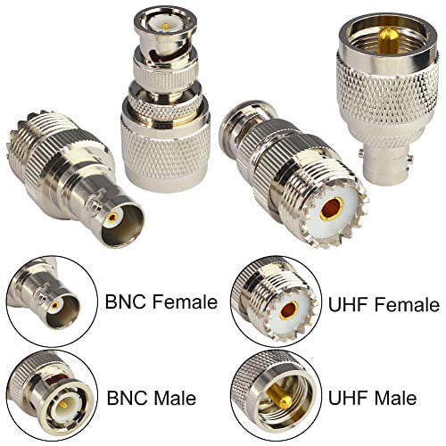 BNC to UHF 4 Type RF Connector Kit Coaxial BNC Male Female to UHF Male Female RF BNC UHF Radios Adapter Kit for Antennas Wireless LAN Devices Coaxial Cable Wi-Fi Radios External Antenna