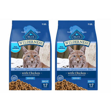 Blue Buffalo Wilderness Chicken High-Protein Grain-Free Adult Indoor Dry Cat Food, 11 lb (2 Pack)