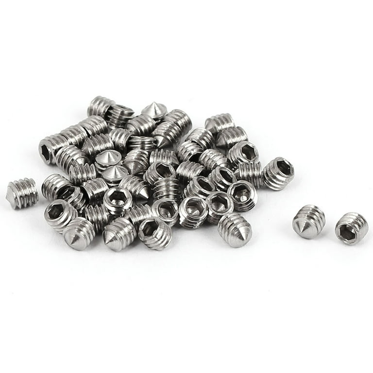 Uxcell M4 x 4mm 304 Stainless Steel Cone Point Hex Socket Set Grub Screw  (50-pack)