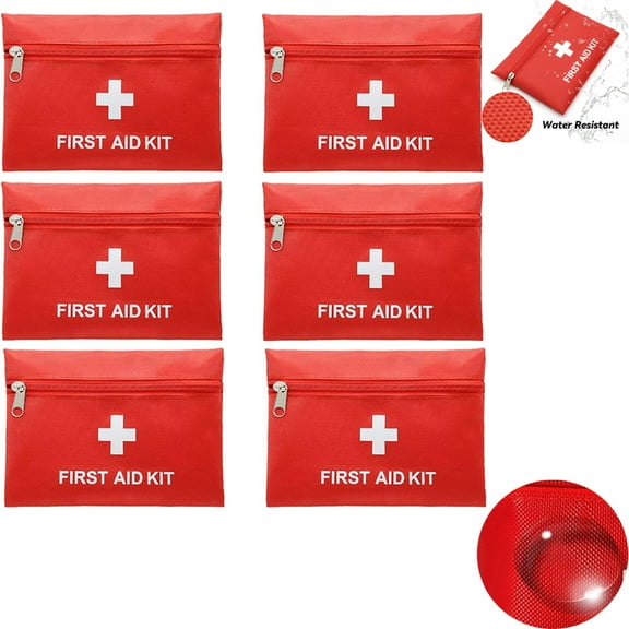 6 Pcs Red First Aid Bag,Tutuviw Empty First Aid Kit Pouch,Compact Portable Medical Emergency Bag for Emergency at Outdoors Hiking Backpacking Travel Car Cycling,Survival Gear Bag (Oxford Cloth)