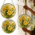 thumbnail image 1 of Outdor Daffodil Stained Glass Window Hanging Yellow With Metal Chain Round Floral Stained Glass For Window Wall Garden Day For, 1 of 5