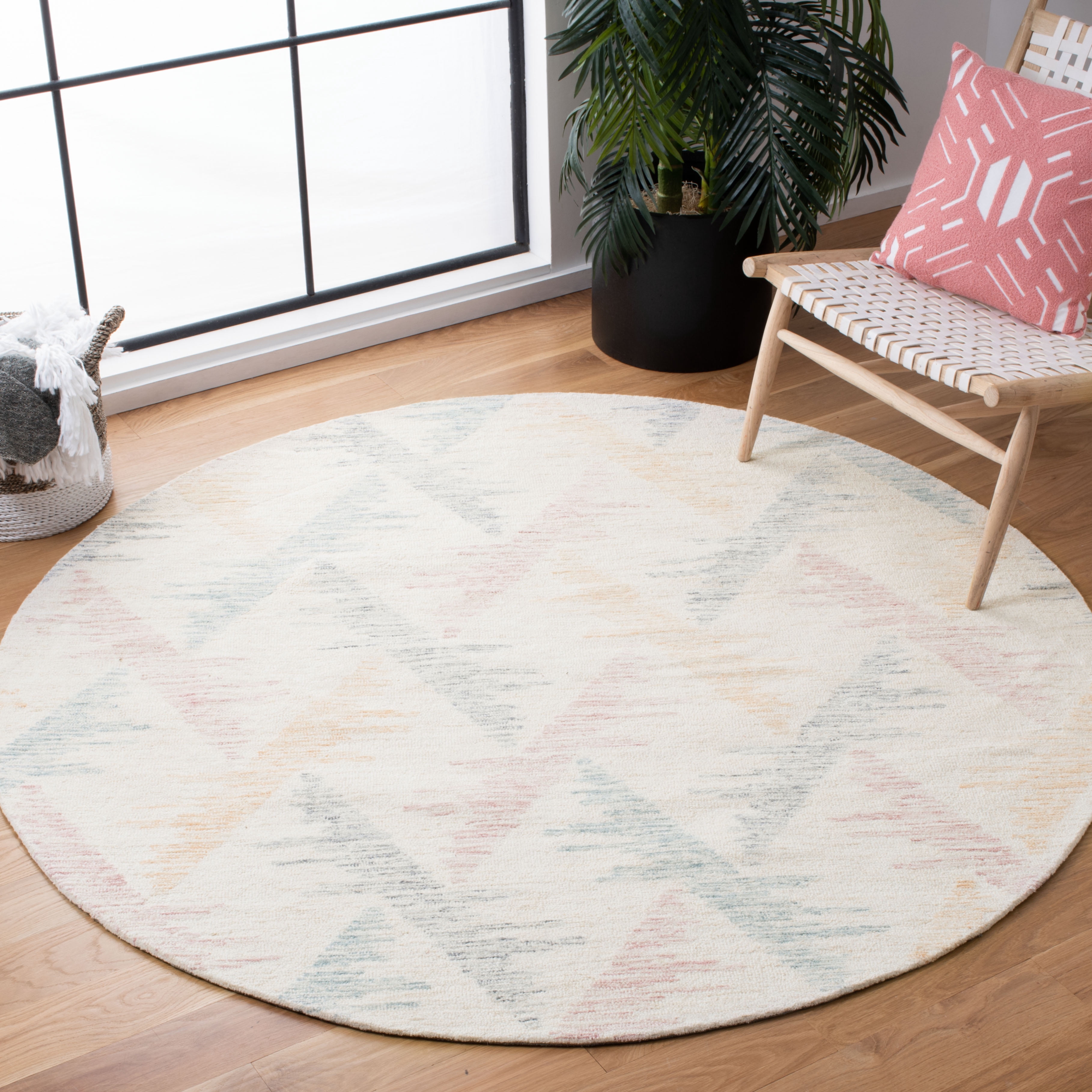 SAFAVIEH Rodeo Drive Henderson Geometric Area Rug, Ivory/Blue, 6' x 6' Round