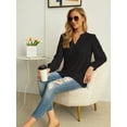 thumbnail image 5 of JWD Women's Casual V-neck Shirt Office Long Sleeve Bubble Cuff Four Seasons Top Black Large, 5 of 6