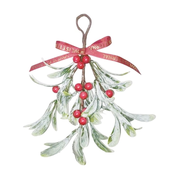 Mistletoe Christmas Valentine's Day Decor, Artificial Hanging Mistletoe Picks with Plaid Bow Berries,Like Real Christmas Easter Kissing Ball Ornaments for Kitchen Doorway Tree Decorations (E)