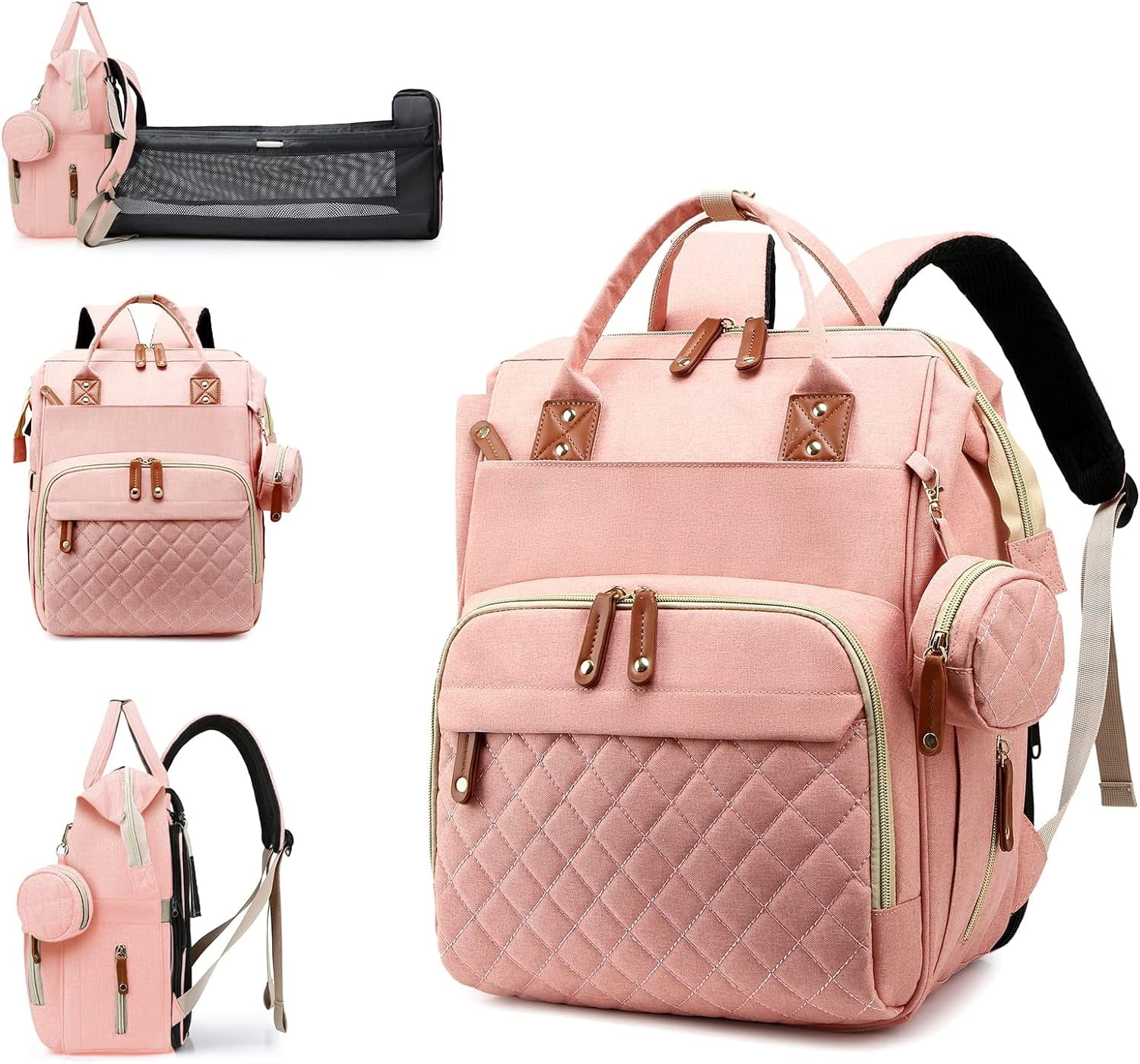 Diaper Bag with Changing Station, Waterproof 3 in 1 Baby Diaper Backpack with Foldable Changing Pad, Large Travel Back Pack for Baby Girl Boy, Baby essentials