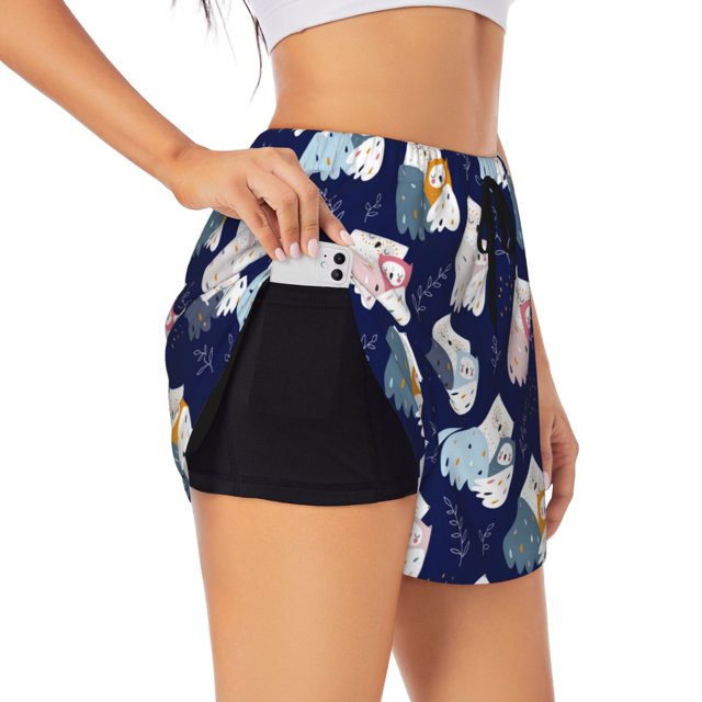 Balery Mom And Baby Owls Pantalones cortos deportivos para mujer con forro y dos bolsillos, elásticos, para entrenamiento, gimnasio, yoga-XX-Large