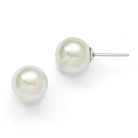 11mm Pearl Earrings - 925 Sterling Silver Majestik Rh Pl 11mm Wht Imitat Sea Shell Mermaid Nautical Jewelry Pearl Stud Earrings Ball Button Round Gifts For Women For Her