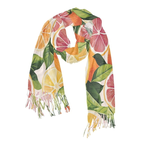 FORMRS Womens Scarf Winter Soft Long Big Warm Shawls Wrap Tassel Scarves, Citrus Leaves