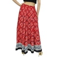 thumbnail image 2 of Bimba Women's Red Batik Print Cotton Skirt Elastic Waist Maxi Summer Skirts-S, 2 of 2