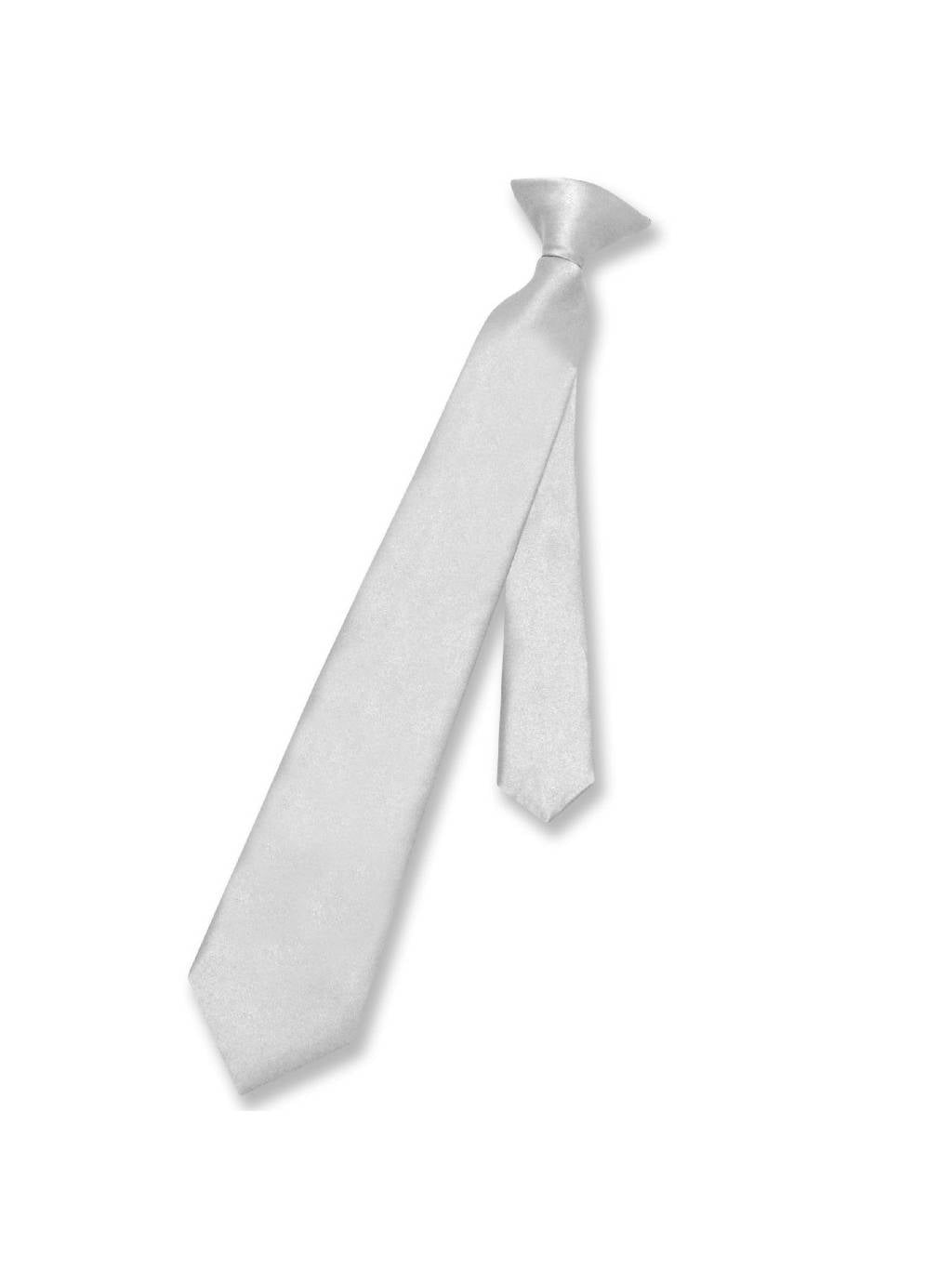 Vesuvio Napoli Boy's CLIP-ON NeckTie Solid SILVER GREY Color Youth Neck Tie