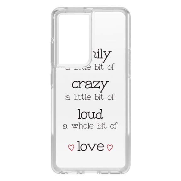 DistinctInk Clear Shockproof Hybrid Case for Galaxy S21 ULTRA 5G (6.8" Screen) - TPU Bumper Acrylic Back Tempered Glass Screen Protector - Family Crazy Loud Love Hearts