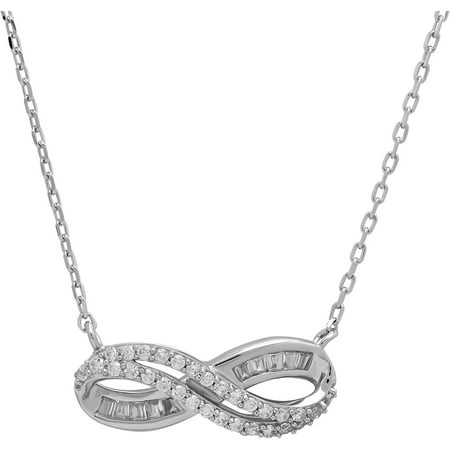 Sterling Silver Infinity with Round and Baguette Cubic Zirconia Necklace, 18