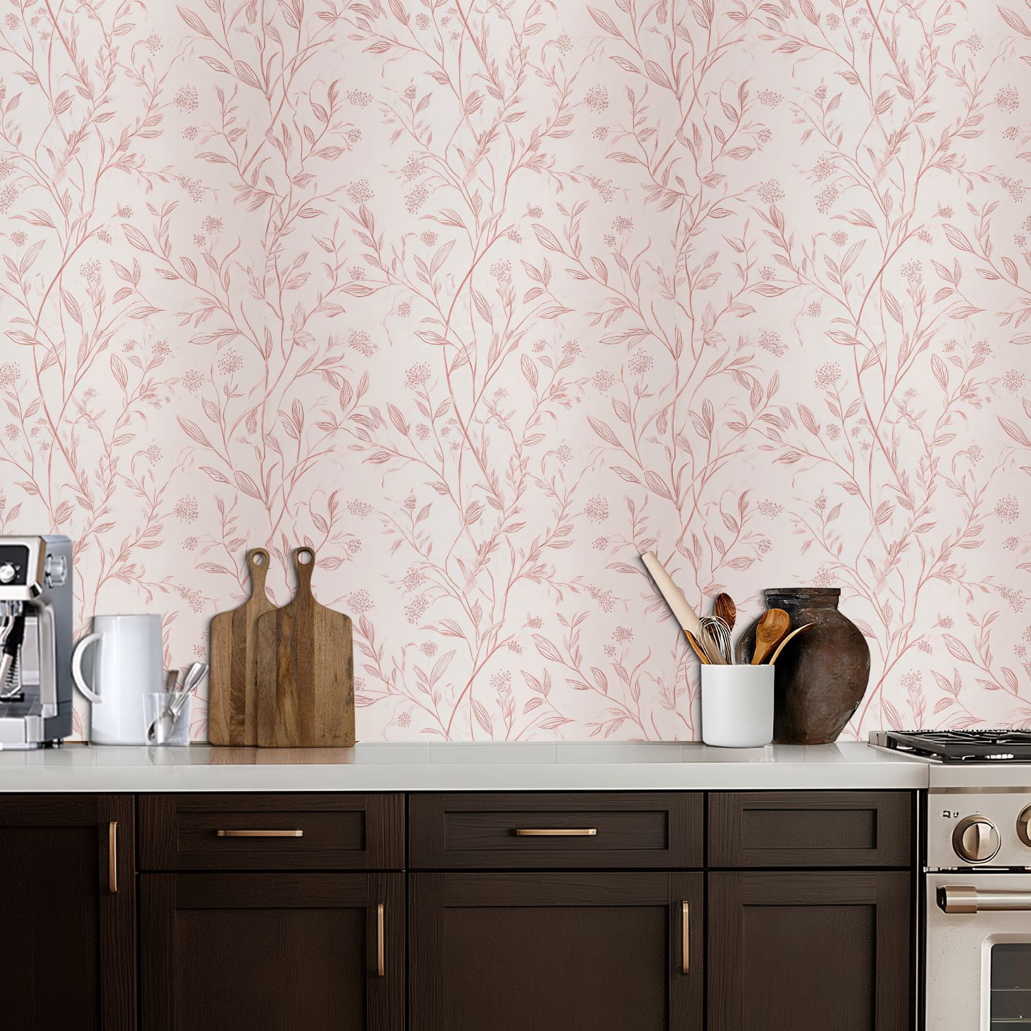 Peel and Stick Wallpaper Delicate Floral Soft Pink Tones Elegant Line Art Wall Mural 17.7in x 9.8ft Self Adhesive Removable Wall Paper Renter Friendly Wallpaper for Nursery Bedroom Cabinets