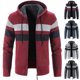 thumbnail image 5 of Suéter de punto para hombre, chaqueta con capucha gruesa con forro polar para otoño e invierno, chaqueta a rayas de gran tamaño, 5 of 5