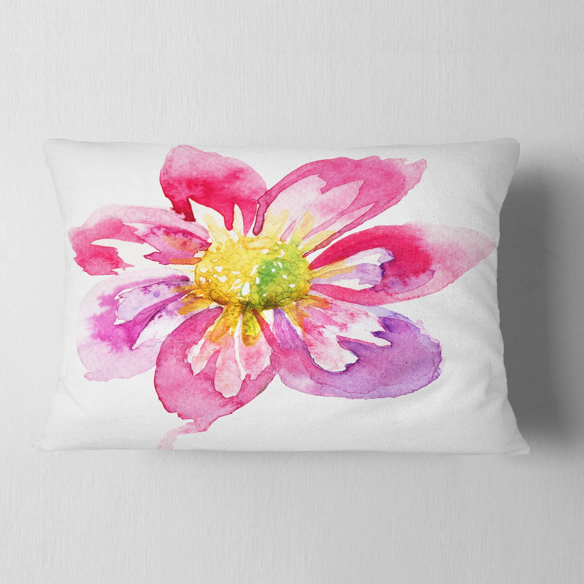 Designart Full Bloom Pink Flower - Floral Throw Pillow - 12x20