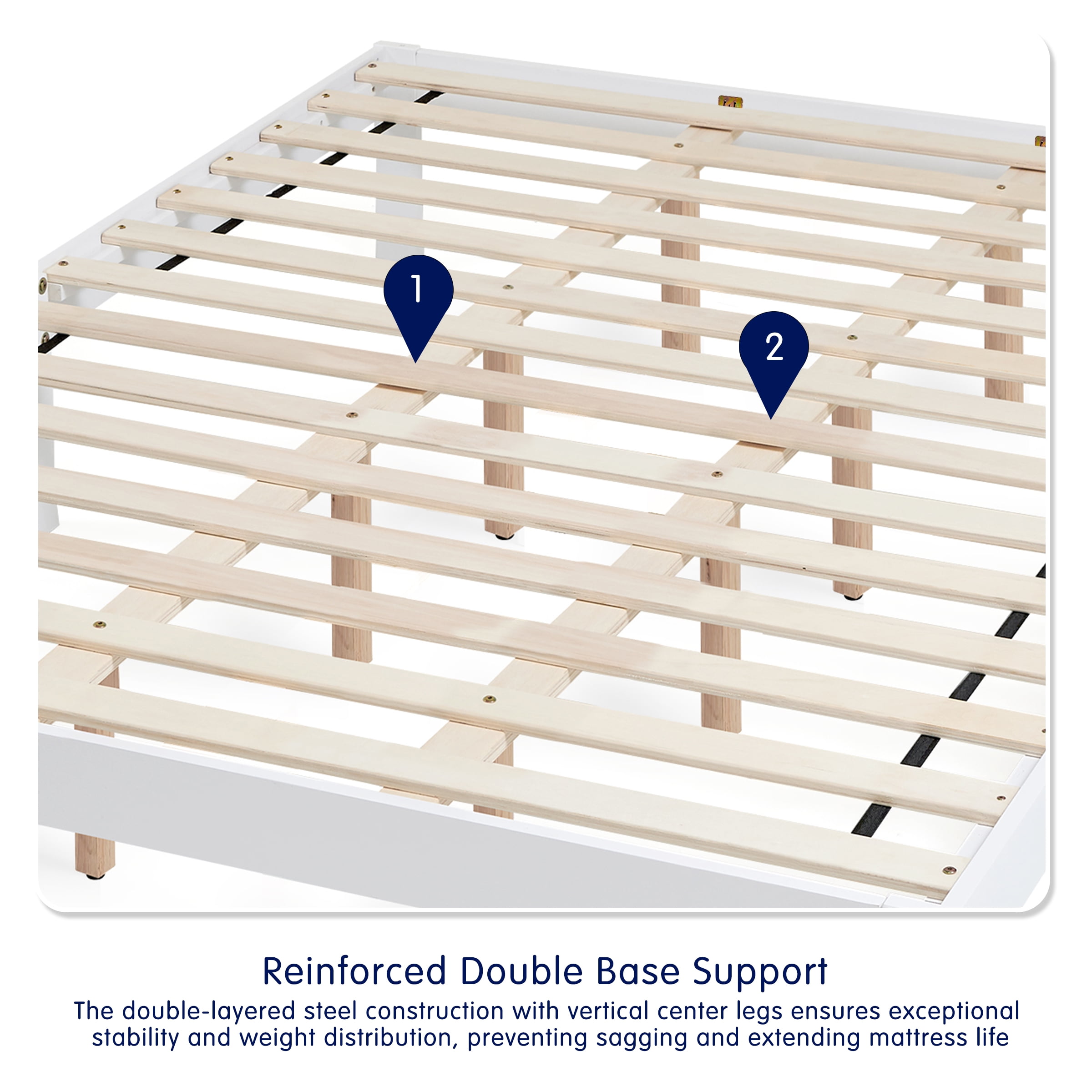 Queen Size Bed Frame, Solid Wood Platform with Wood Slat Support, No Box Spring Needed, White