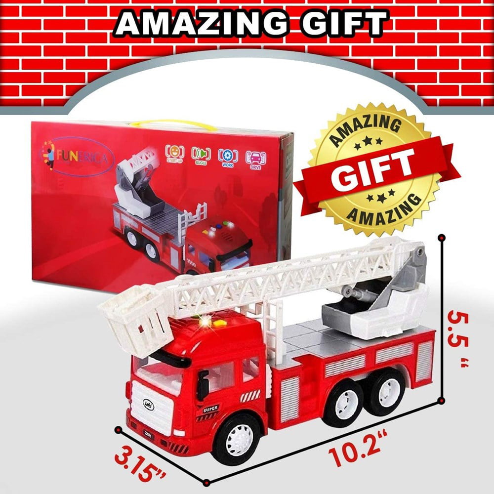 EQWLJWE Big Fire Truck Toy with Lights, Sounds, Sirens, 360