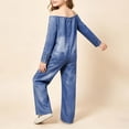 thumbnail image 7 of Tfken Girls Jumpsuit Summer Off The Shoulder Comfy Casual Jumpsuit With Pockets Daily Wear Soft Child Fashion Clothes Size 4-5 Years Blue, 7 of 7