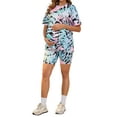 thumbnail image 2 of Conjuntos de pijamas deportivos para mujeres INSPIRE CHIC, camiseta de manga corta y pantalones cortos, teñido anudado verde, talla XX-Large, 2 of 6