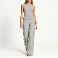 thumbnail image 2 of Women's 2 Piece Business Casual Outfits Striped Button Up Sleeveless Tank Tops with Pants Comfy Set White XL(XL), 2 of 7