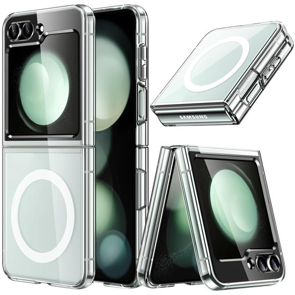 JETech Magnetic Case for Samsung Galaxy Z Flip 5 Compatible with MagSafe Accessories, Transparent Hard PC Protective Phone Cover, Anti-Scratch (Clear)